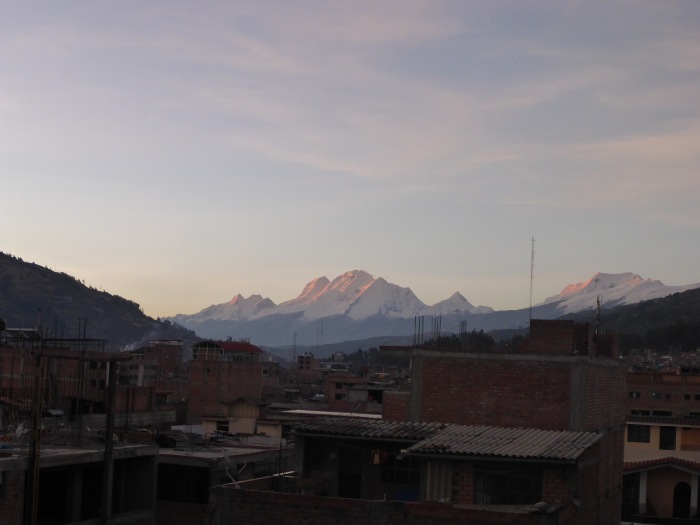 The view from the roof of our Hostel.  Mt. Huascarán is the tallest mountain in Perú.