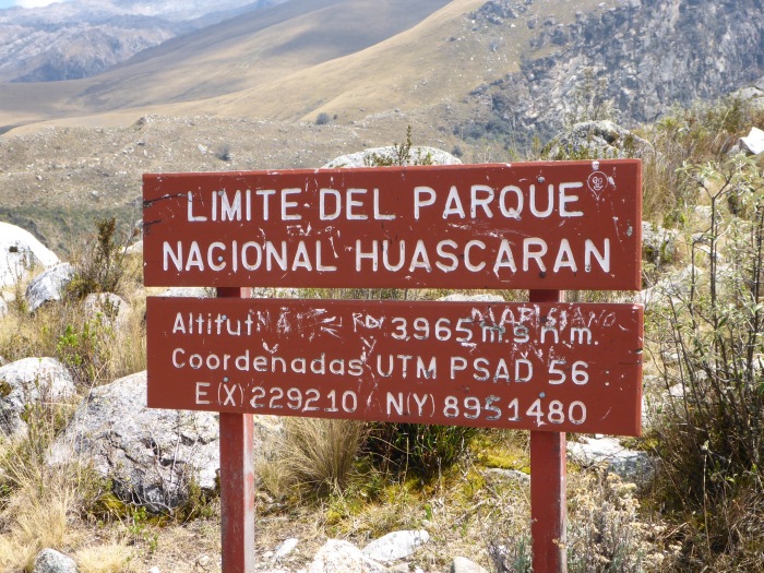 The "entrance" to Parque Huascarán.  Note the altitude.